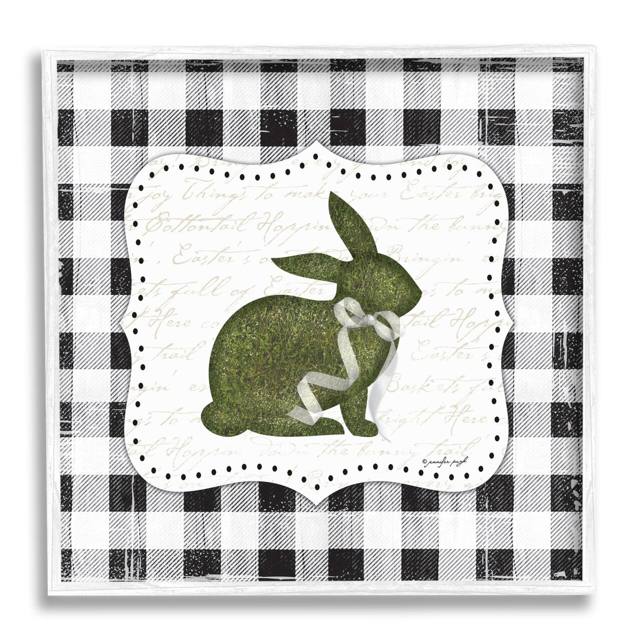 Stupell Industries Festive Easter Bunny Ribbon Spring Plaid Pattern Framed Giclee Art
